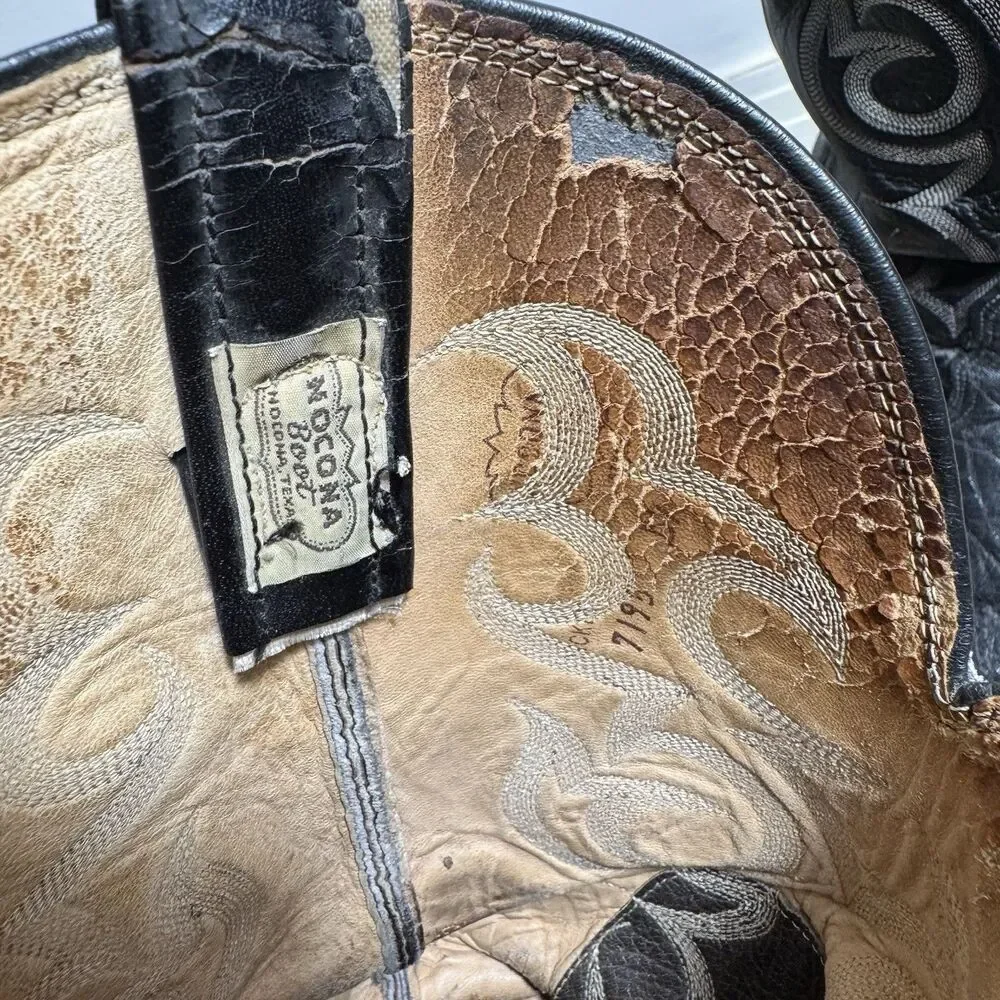 Nocona Men’s 9 D Black Leather Elephant Print USA Vintage Western Cowboy Boots